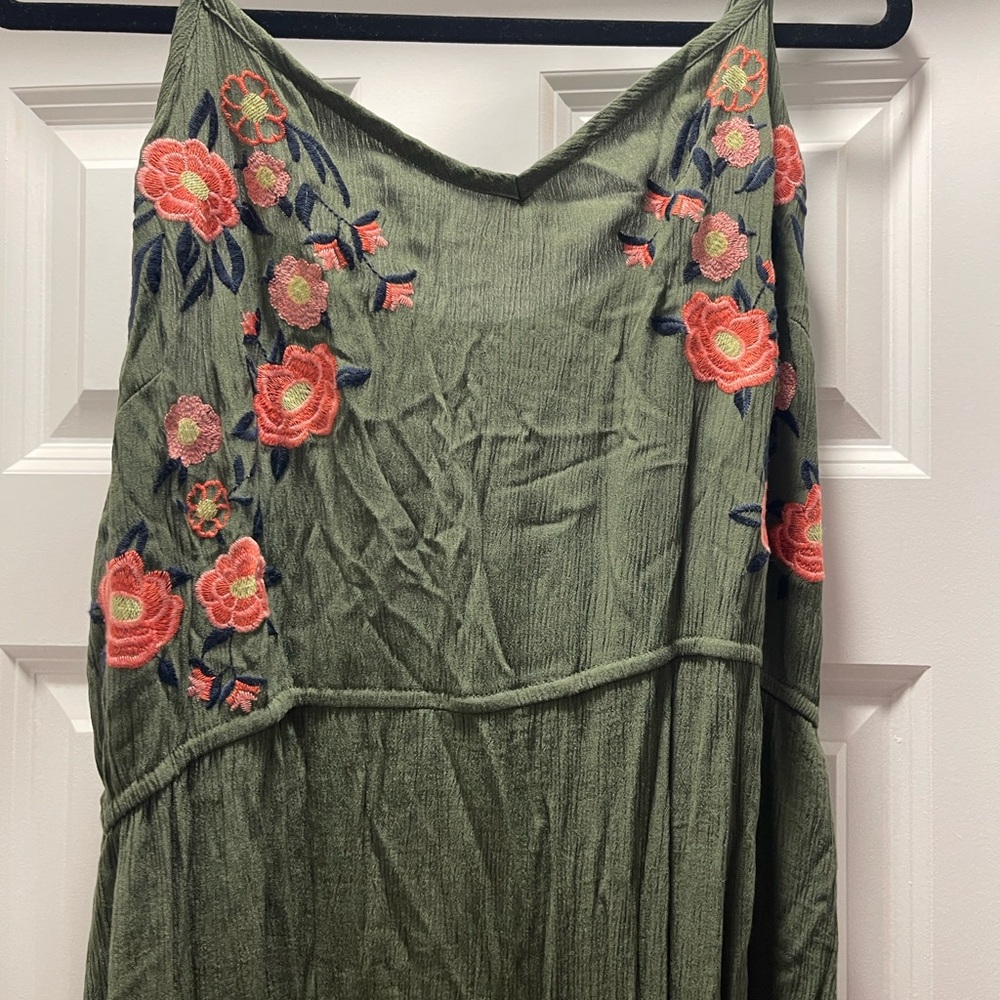 Green Asymmetrical Embellished V-Neck Sundress